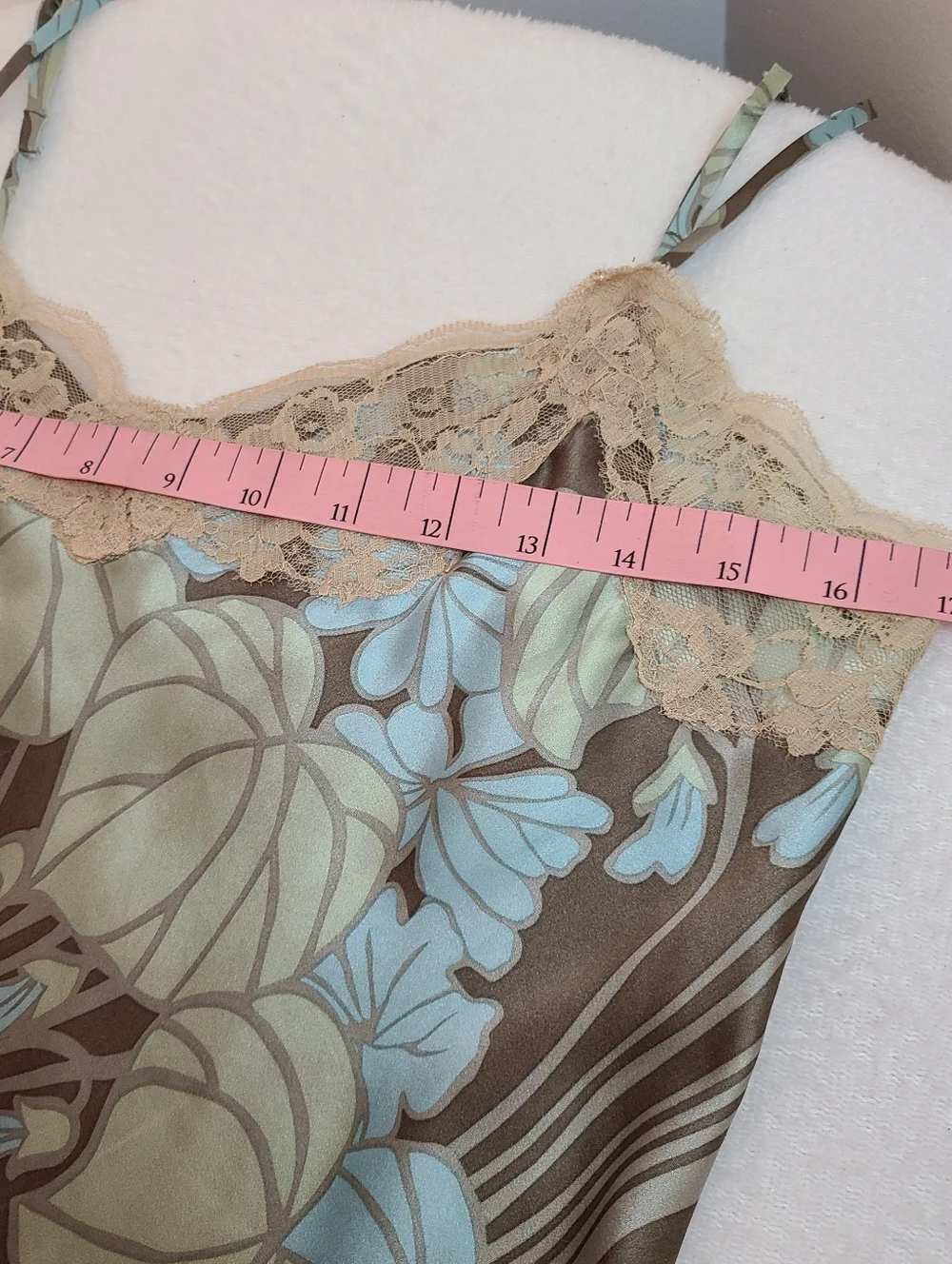 VTG NY&CO 100% Silk & Lace Floral Print Camisole Size Sm Brown & Blue - Picture 8 of 8
